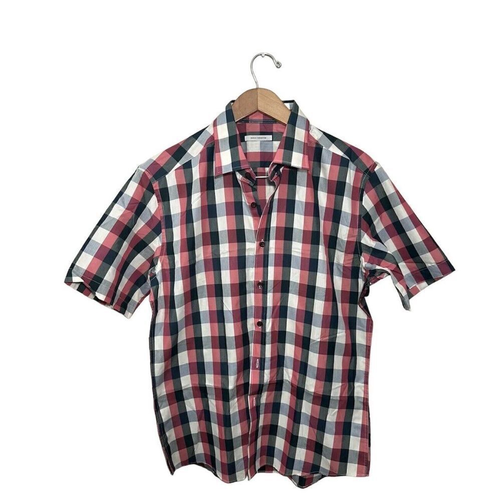 Paco Rabanne Slim‎ Fit Shirt Short Sleeve Men Plaid Button Up Size 105 Large